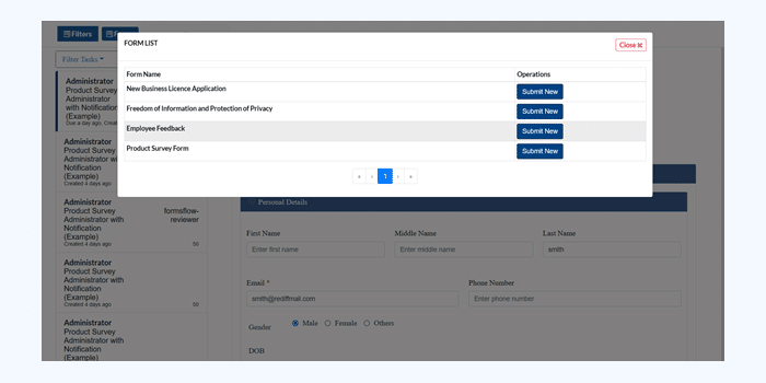 Screenshot of the formsflow.ai menu and formslist. | Formsflow.ai