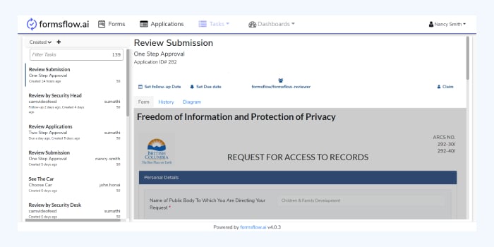 Screenshot of the formsflow.ai menu and options. | Formsflow.ai